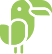 Green minimalist illustration of a toucan facing right.